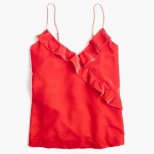 NWT J. Crew Red Velvet Ruffle Cami